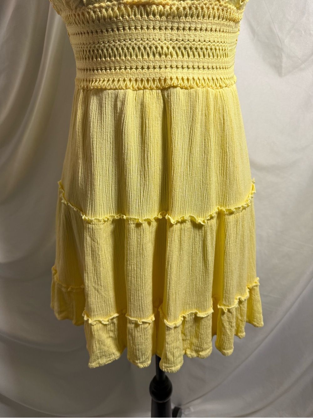 270) Streetwear Society Yellow Lace Tiered Mini Dress | Boho Summer Sundress - Picture 5 of 11